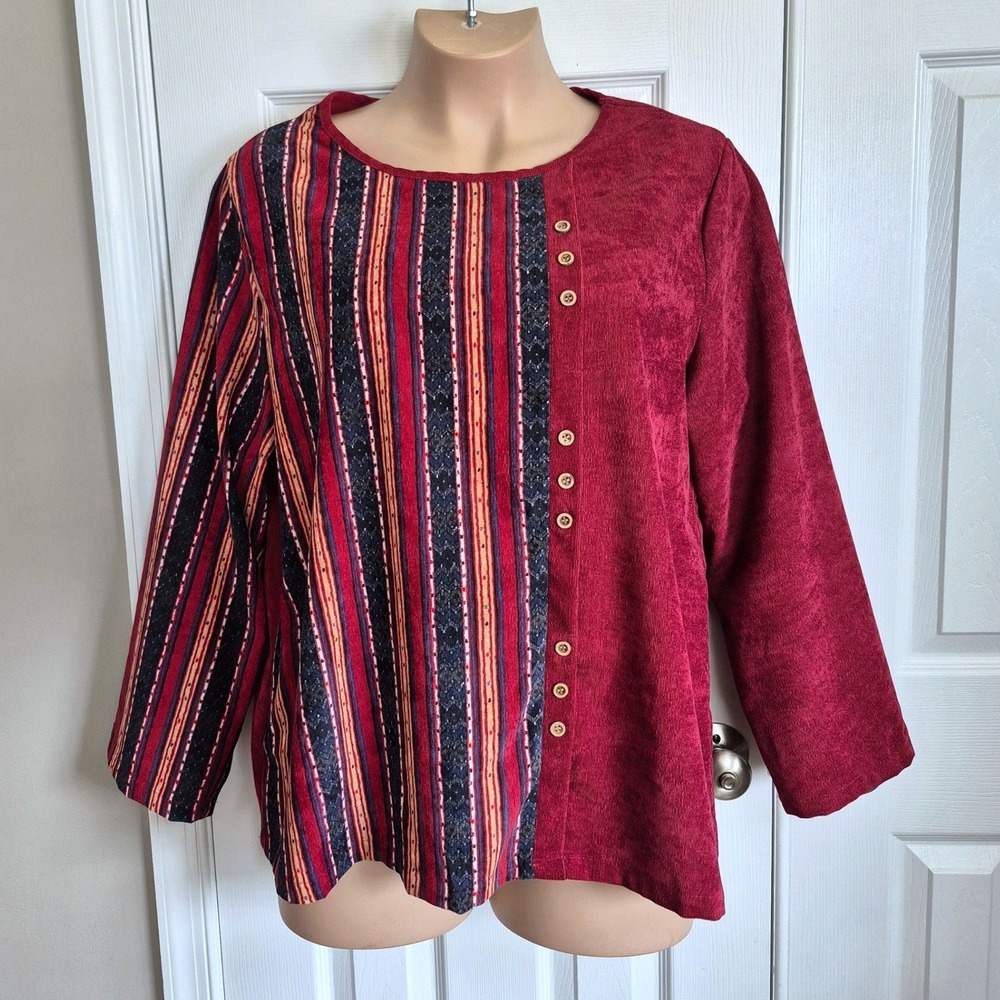 Gracila red corduroy long sleeve top womens 5XL